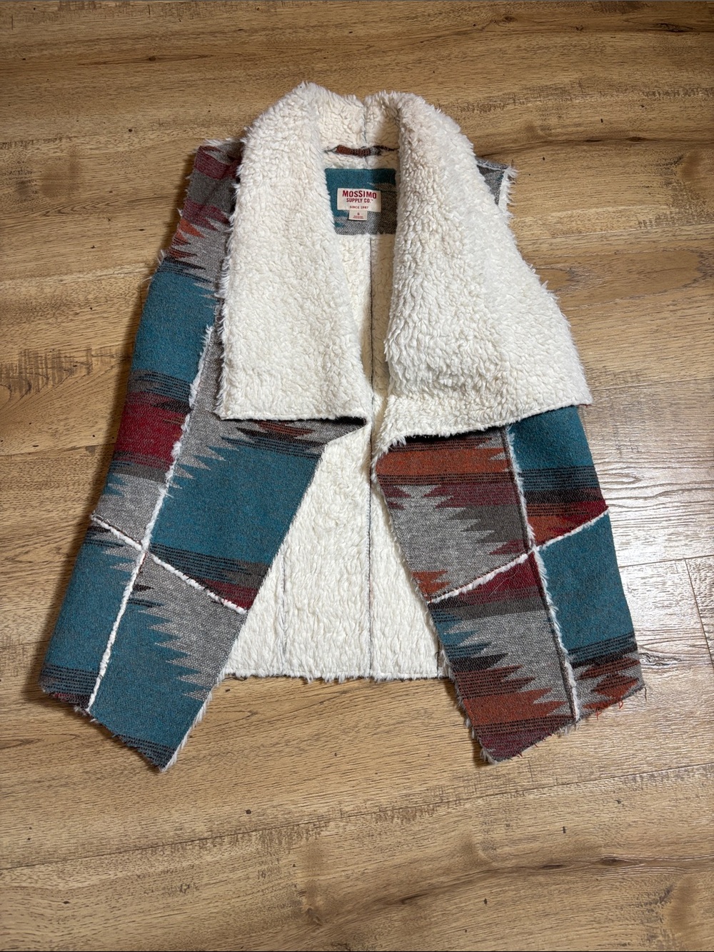 Mossimo Supply Co. Teal & Cream Aztec Sherpa Open-Front Vest